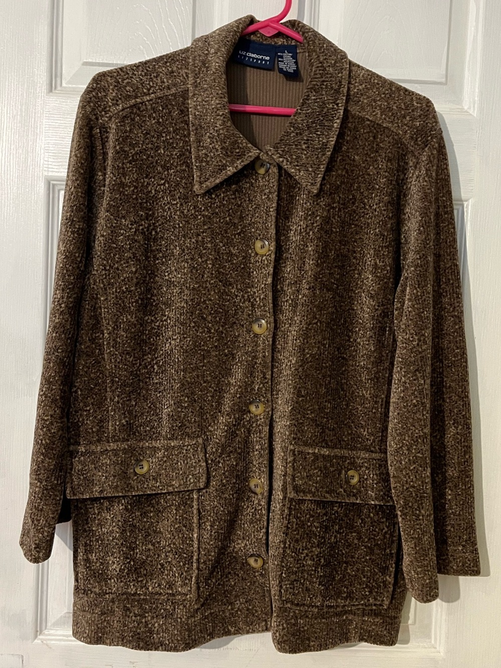 Liz Claiborne Brown Chenille Button-Front Jacket